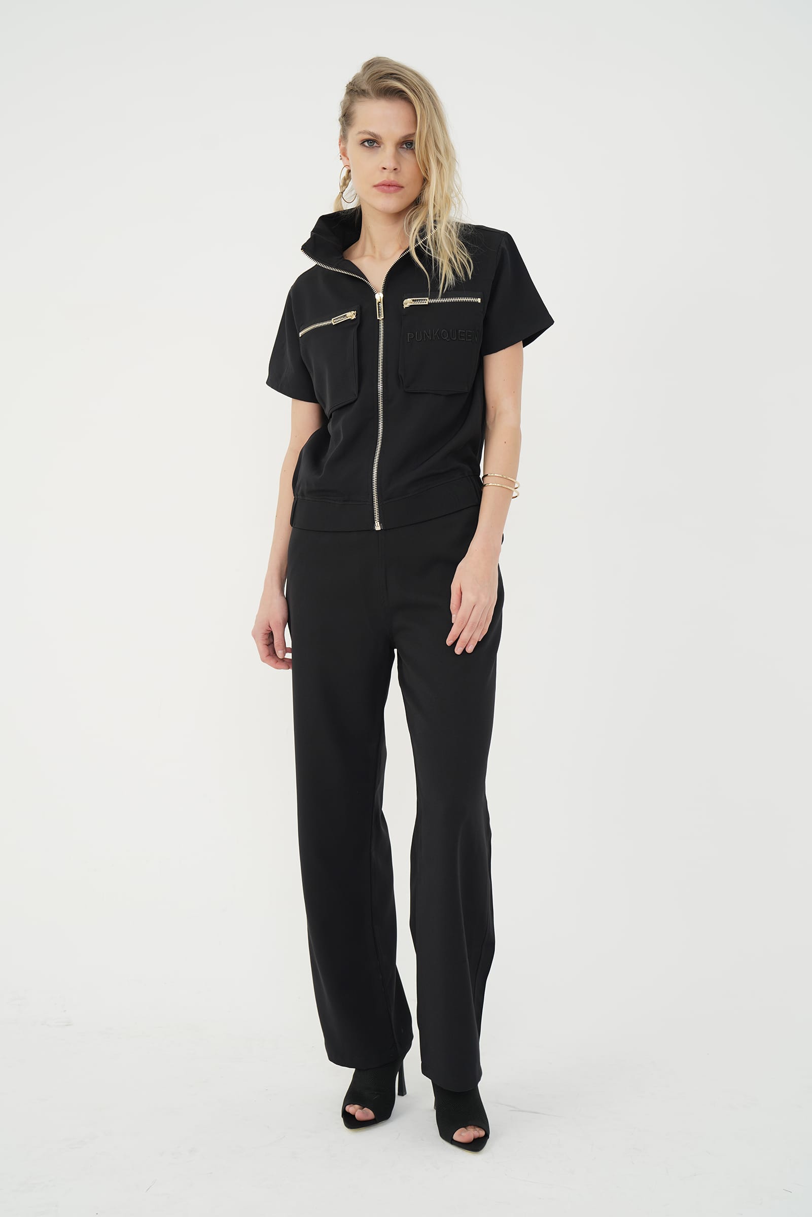 Tinuta Minimalista, Versatila, Jacheta si Pantaloni, Femei, Neagra XL