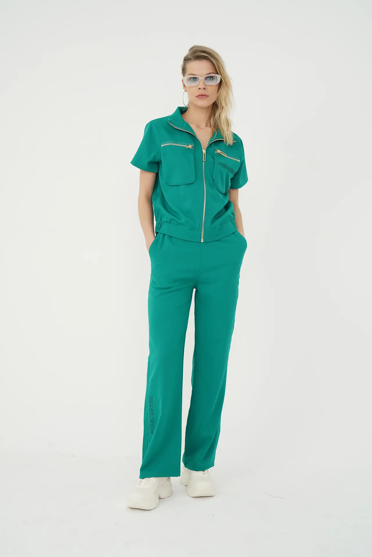 Tinuta Minimalista, Versatila, Jacheta si Pantaloni, Femei, Verde L