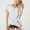 tricou asimetric punk alb damă
