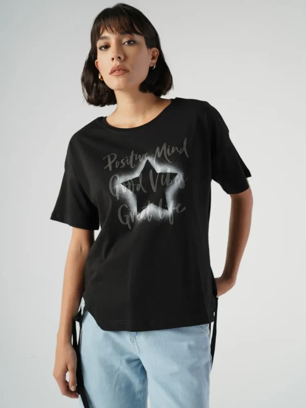 tricou cu mesaj pozitiv negru damă