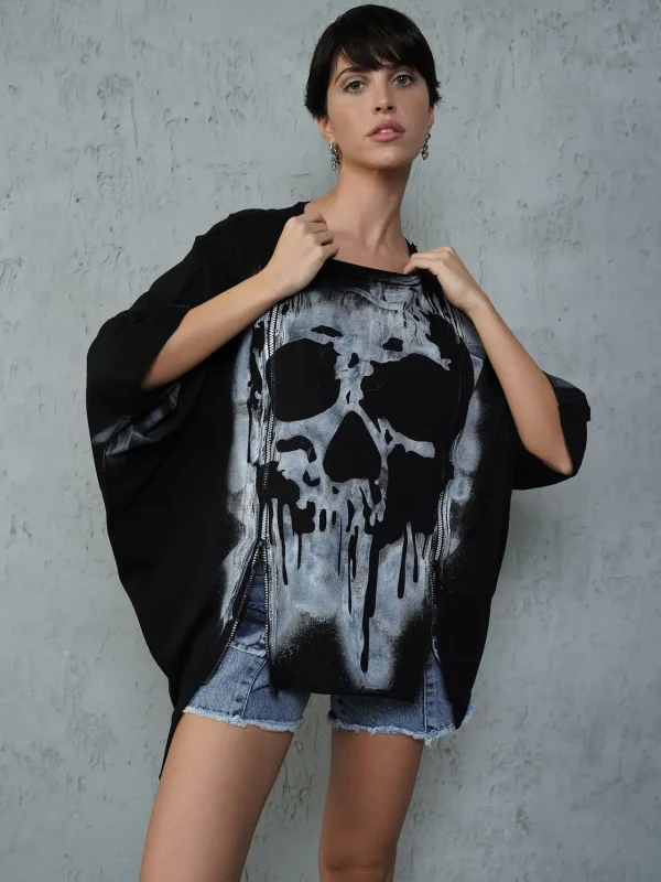 tricou cu fermoare asimetric negru damă
