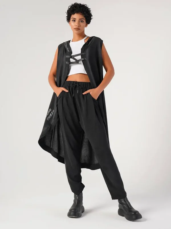 trenci-vestă minimalist punk negru damă