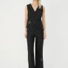 look office cu set negru din vestă cu decolteu în V și pantaloni cu talie înaltă