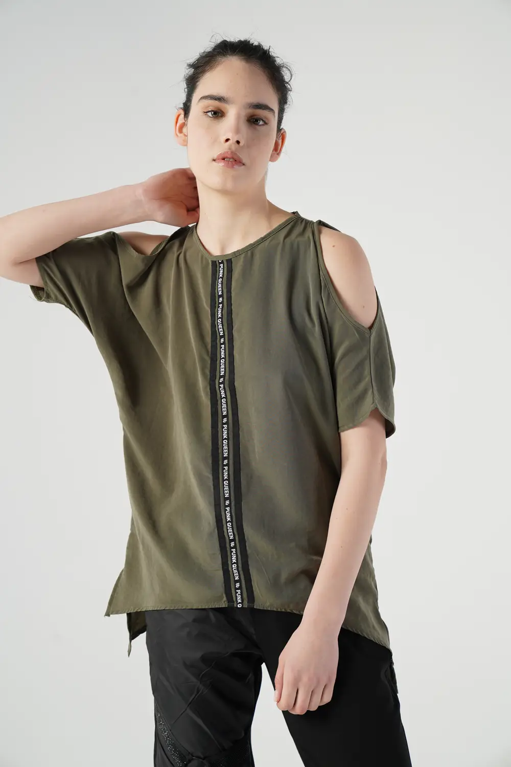 Bluza cu Umeri Decupati, Femei, Kaki L