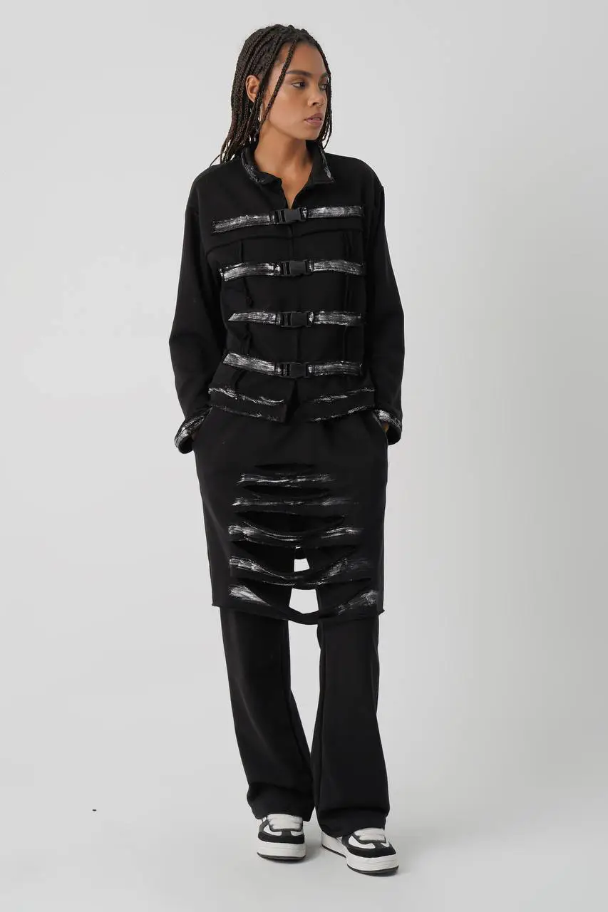 Tinuta Chic, Avangardista, Jacheta si Pantaloni, Femei, Neagra M