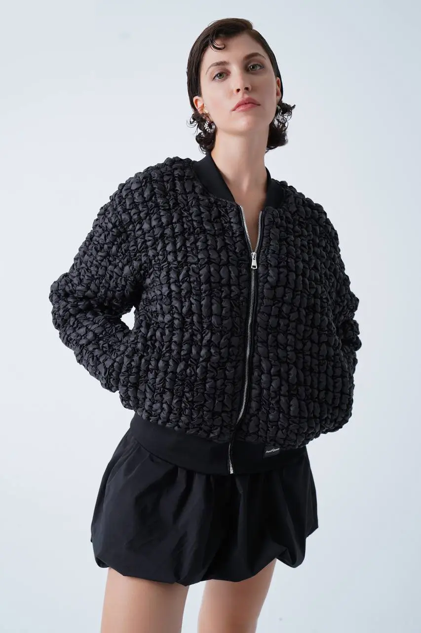 Geaca Bomber, Texturata, Femei, Neagra S