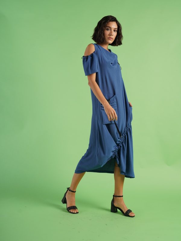 rochie oversize asimetrică casual albastră damă