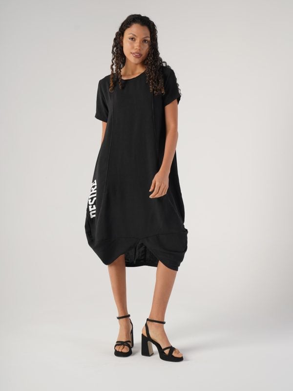 rochie drapată fluidă neagră damă