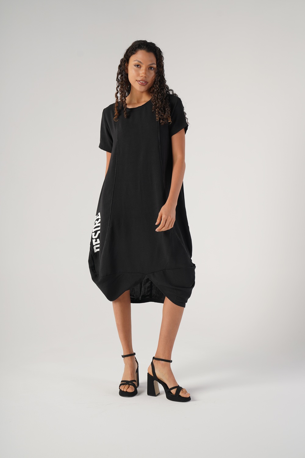Rochie Drapata, Fluida, Femei, Neagra M
