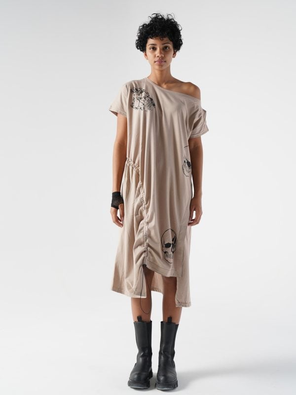 rochie asimetrică cu cranii nude damă