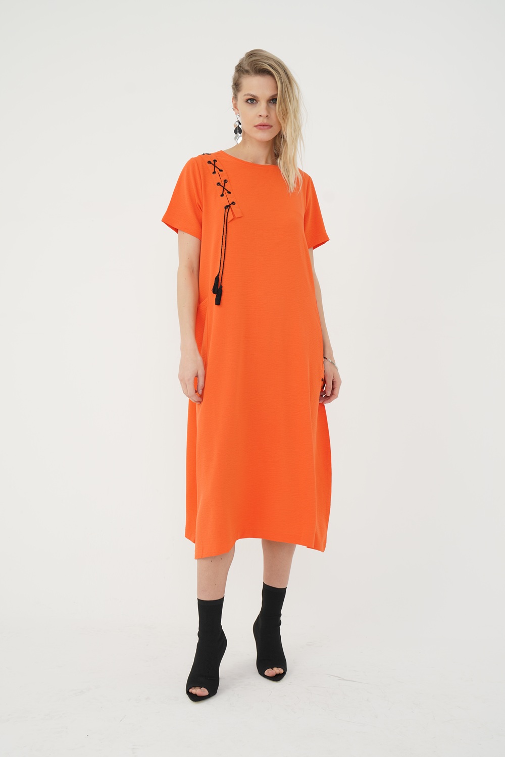 Rochie Comoda cu Buzunare, Femei, Portocalie L