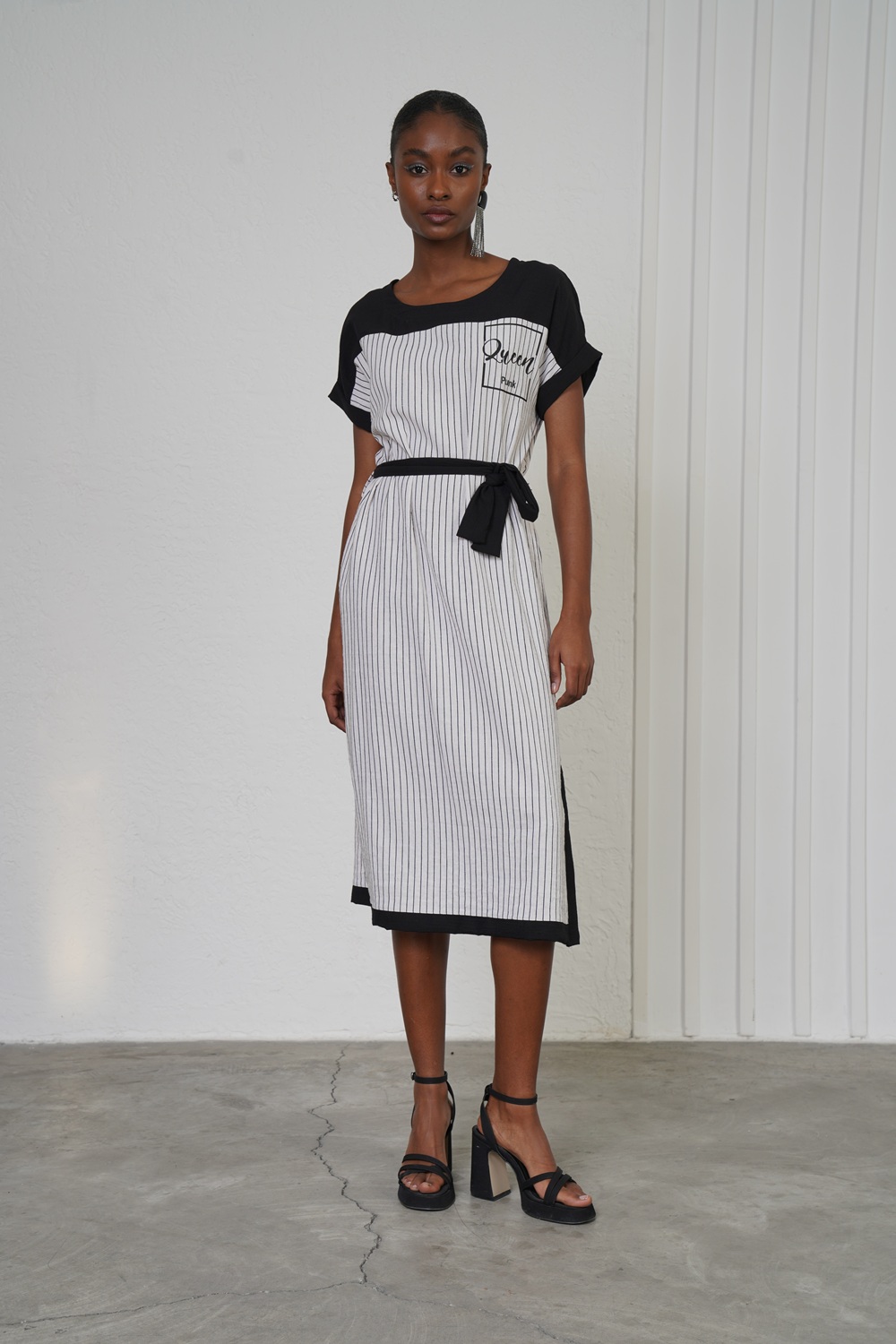 Rochie Eleganta, Relaxata, Femei, Negru/Alb S