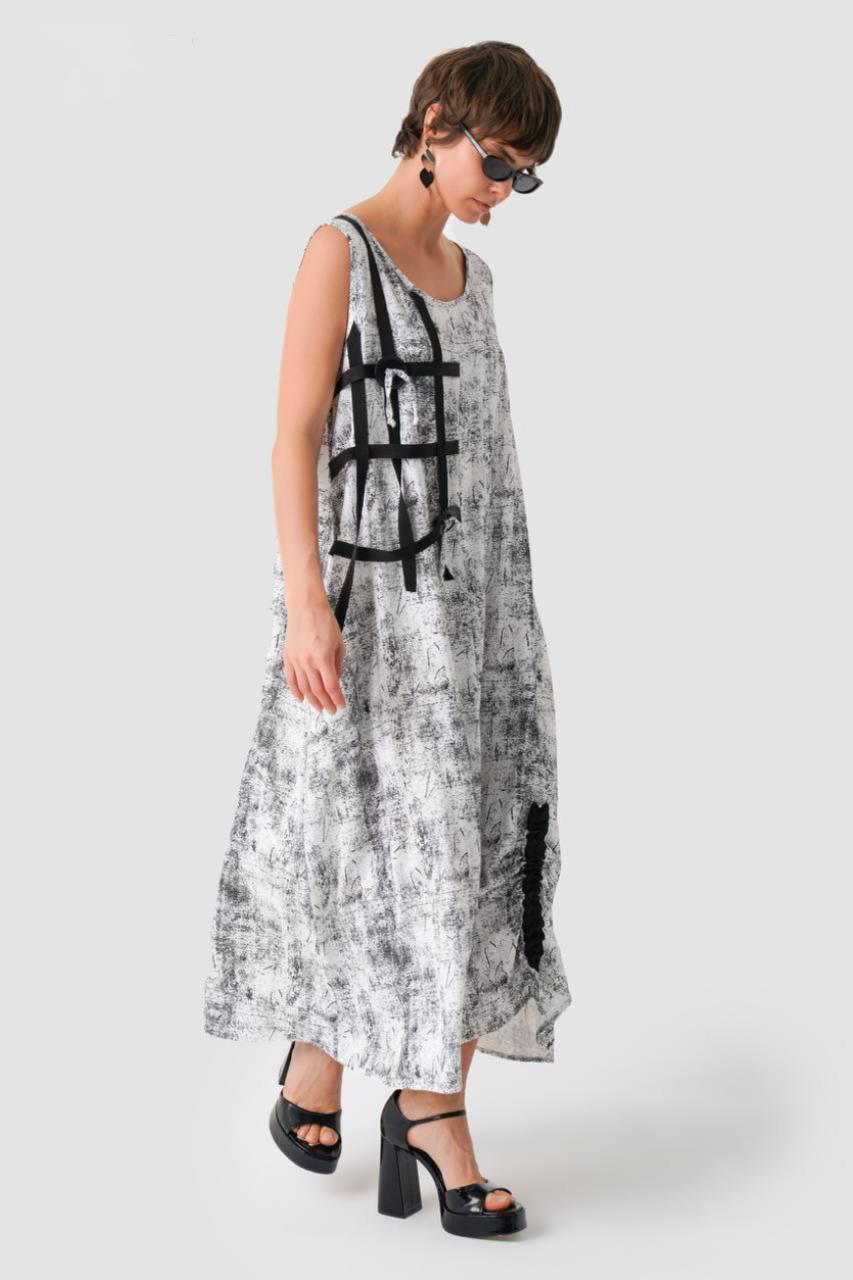 Rochie Maxi cu Imprimeu Urban, Femei, Alba L