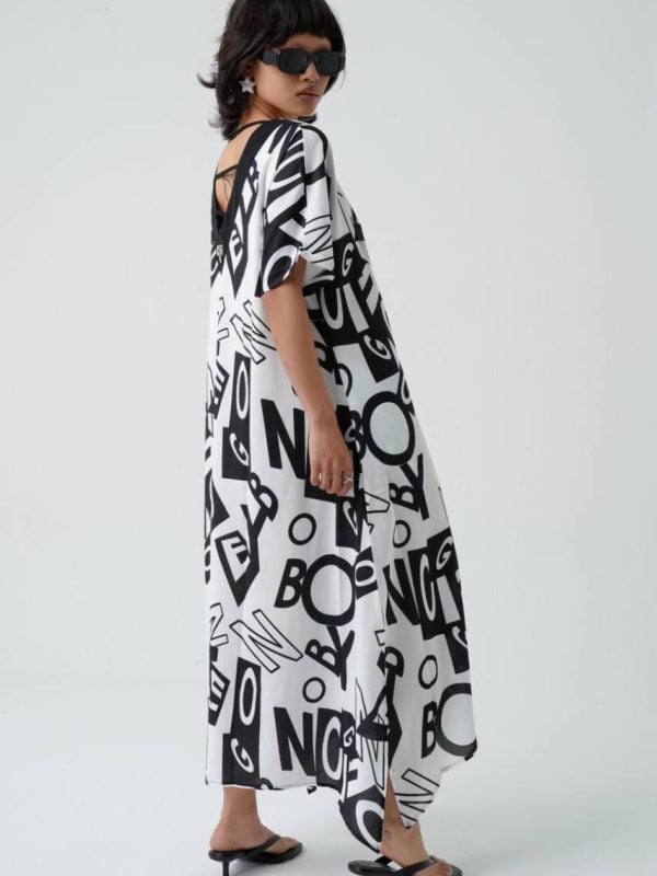 rochie grafică oversized alb-negru damă