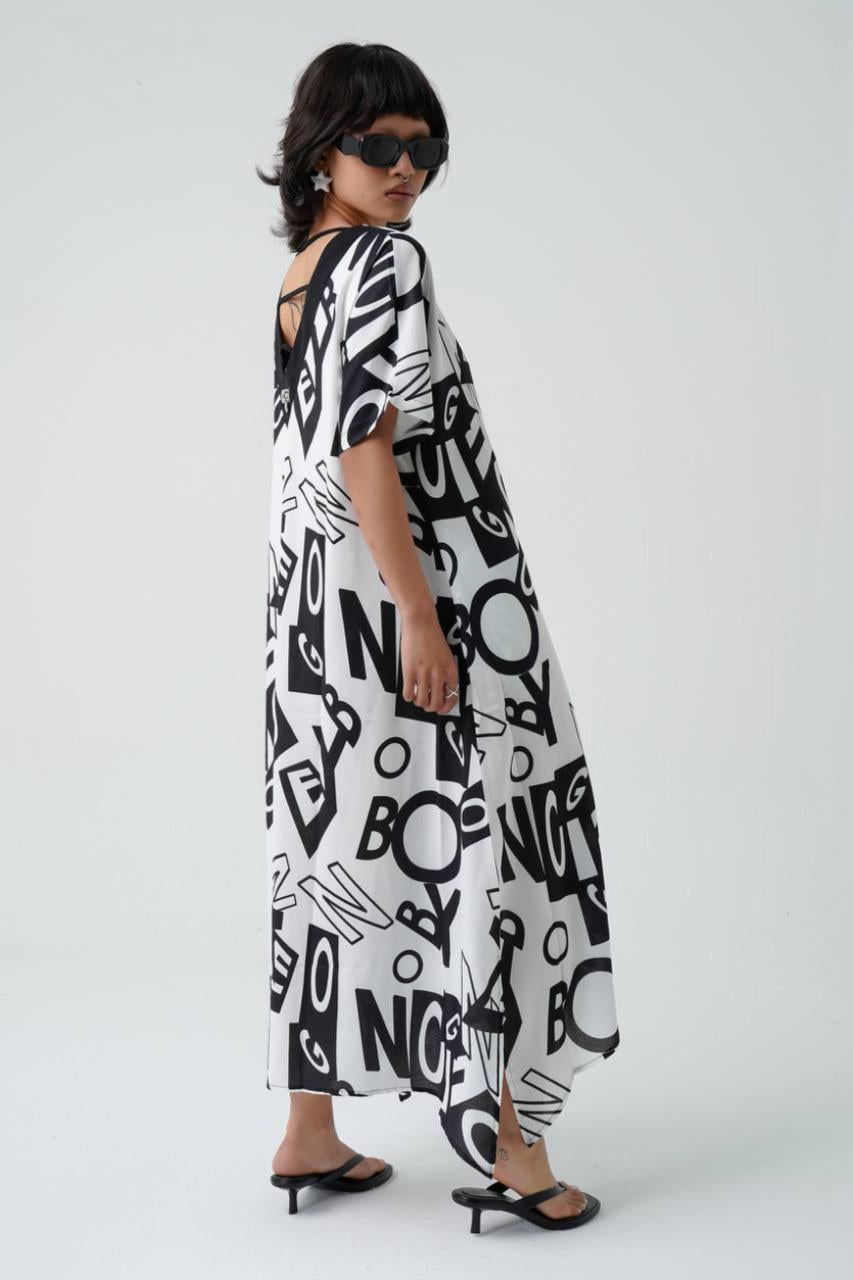 Rochie Grafică Oversized Alb-Negru M