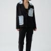 costum casual cu aplicații denim negru damă