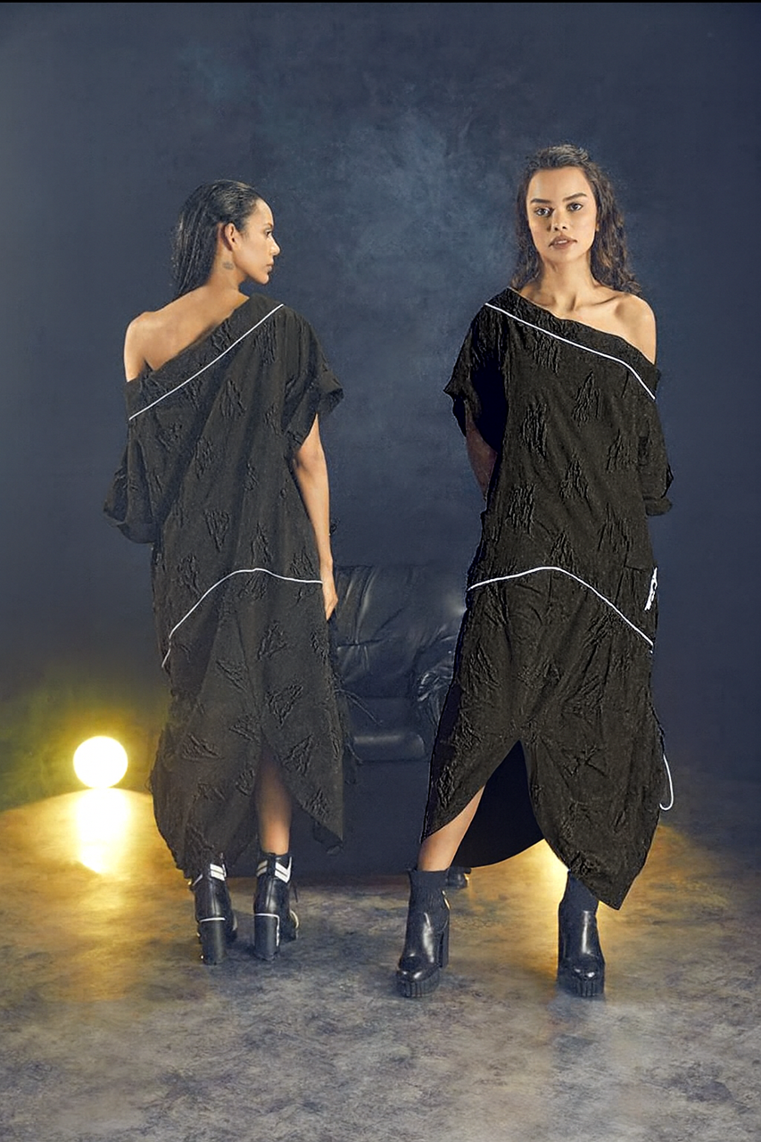 Rochie Asimetrica, Oversized, Femei, Neagra One Size (36; 38; 40) Negru