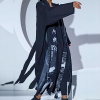 cardigan lung cu print urban și franjuri negru damă
