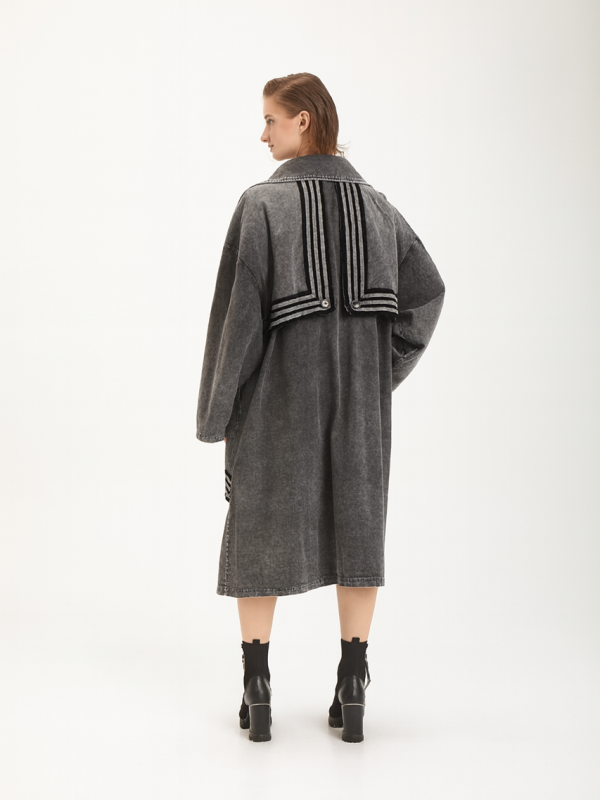 vedere din spate, trenci midi cu croială oversize antracit damă