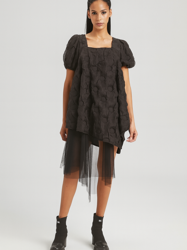 bluză oversize cu textură bubble neagră damă