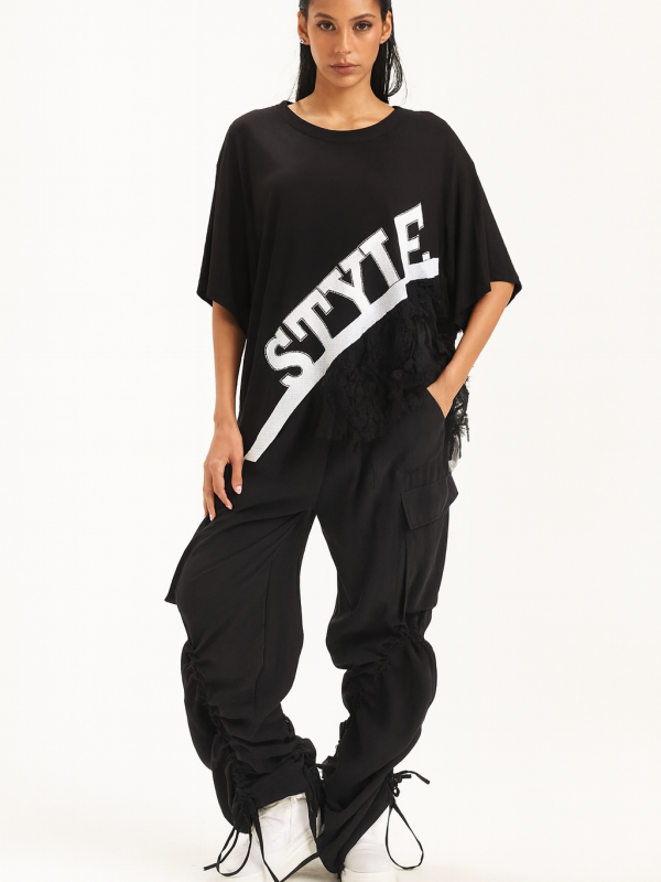 tricou oversized cu print style negru damă