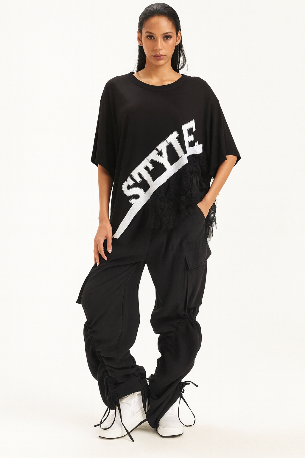 Tricou Oversized cu Print Style, Femei, Negru 38