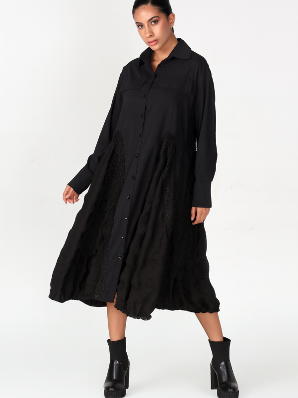 rochie cămașă cu inserții decorative neagră damă