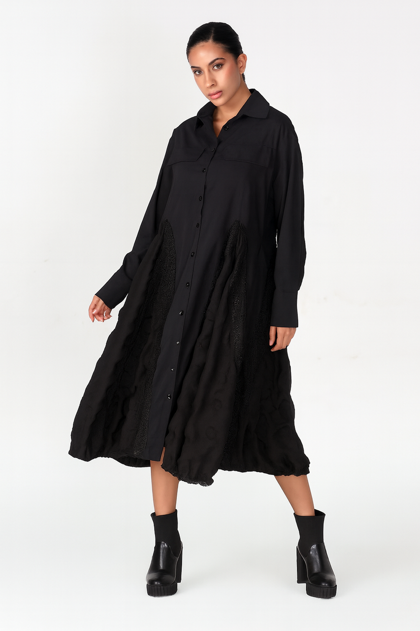 rochie cămașă cu inserții decorative neagră damă