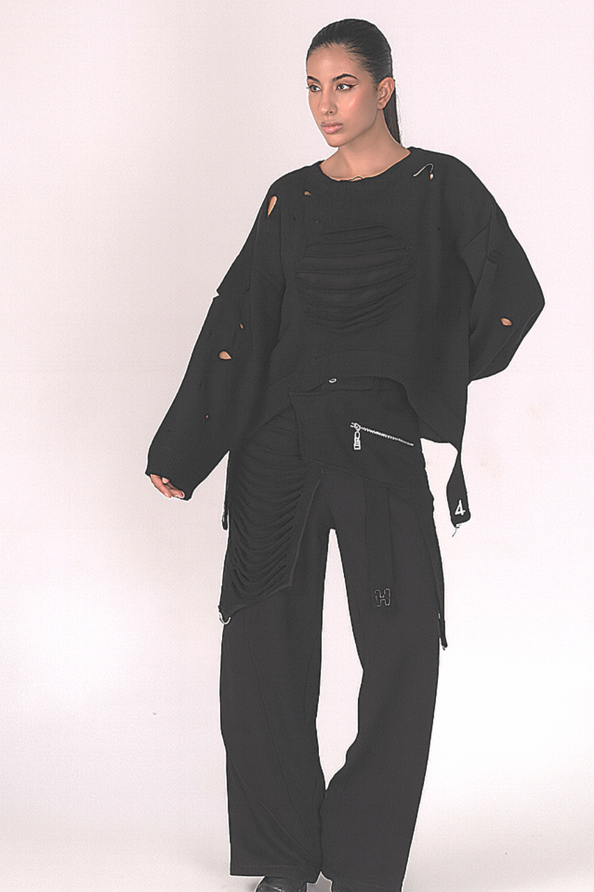 Pulover cu Detalii Decupate, Femei, Negru One Size (36; 38; 40)