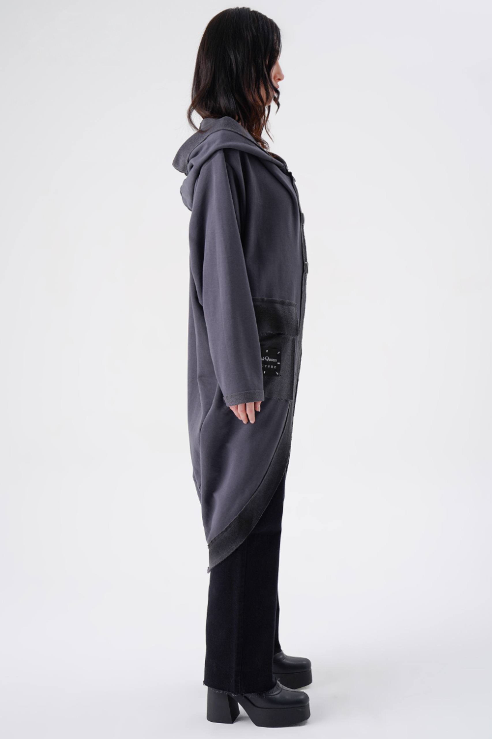 vedere din lateral, trenci oversized trendy antracit damă