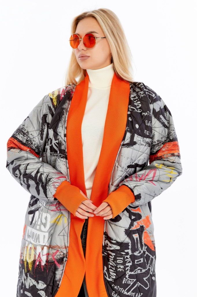 geacă oversized, ideală pentru sezonul toamnă - iarnă, gri orange