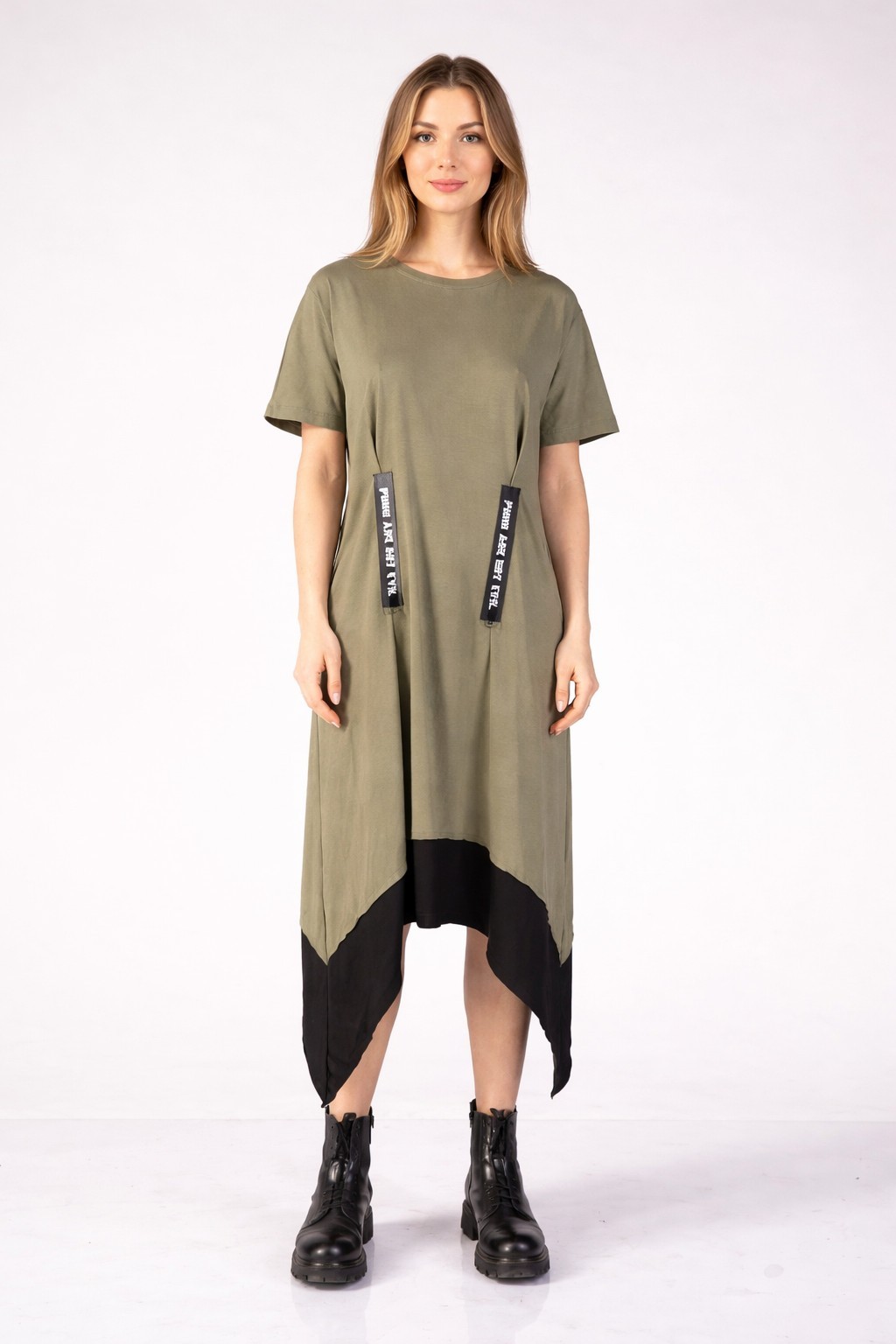 Rochie Asimetrică cu Buzunare XS Kaki