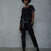 set urban bluză lungă și pantaloni conici negru damă