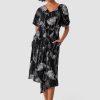 rochie chic cu imprimeu abstract neagră damă