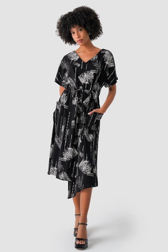 Rochie Chic cu Imprimeu Abstract Neagră S