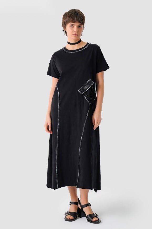 Rochie Maxi Urbană cu Buzunar Neagră S