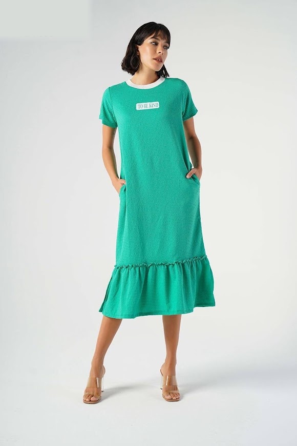 Rochie Casual Chic cu Volan S Verde