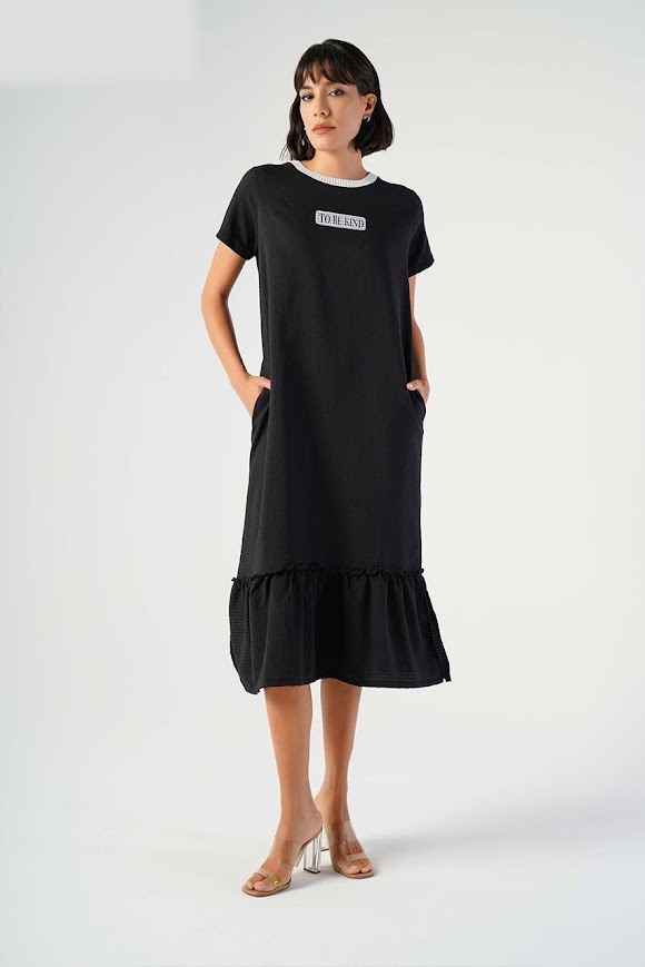 Rochie Casual Chic cu Volan L Negru