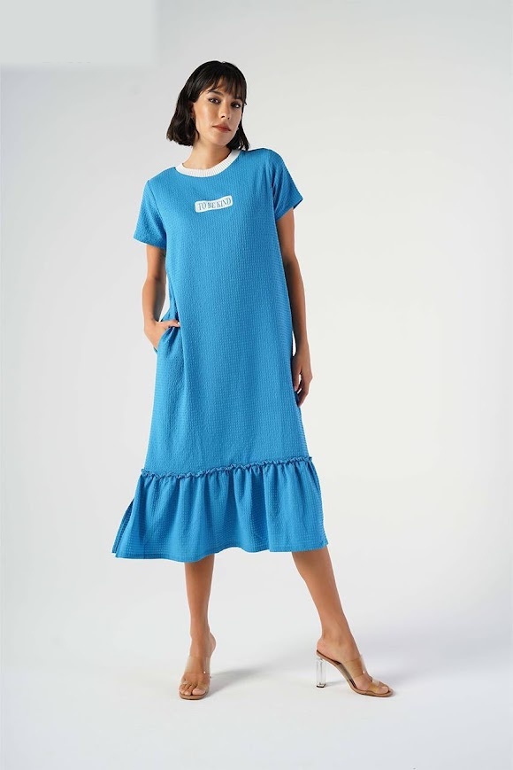 Rochie Casual Chic cu Volan XL Albastru