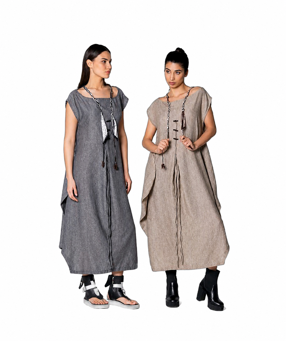 Rochie Lungă Oversize cu Accesoriu Decorativ 40 Bej