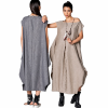rochie lungă oversize cu accesoriu decorativ gri damă