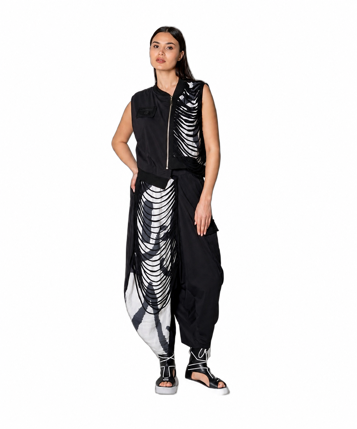 Pantaloni Largi Alb-Negru 38