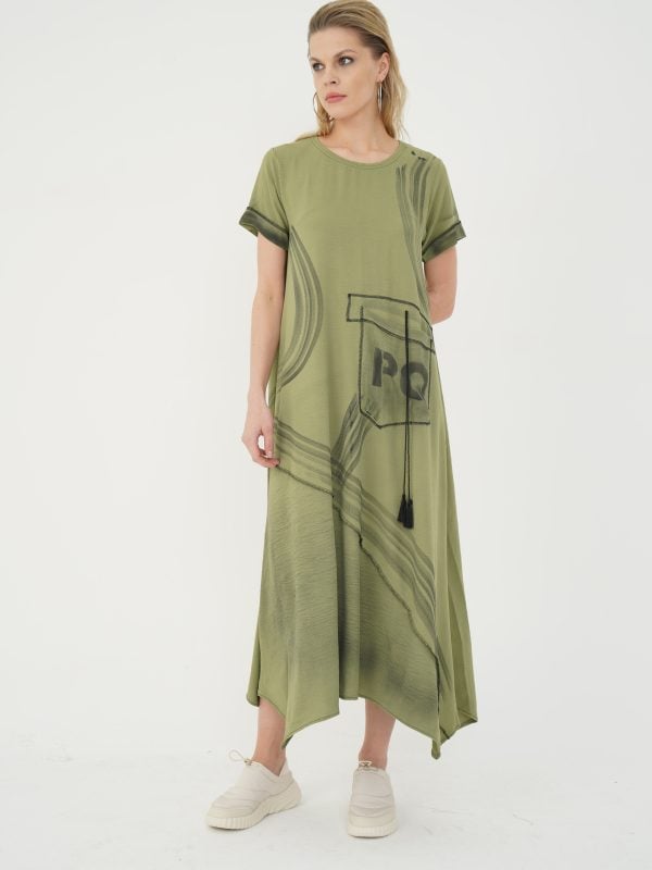 rochie maxi artistică lejeră kaki damă